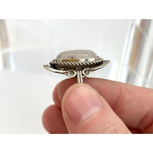 White Quartz Stone Southwest Style Silver T Adjustable Vintage Ring - sz 7 - Picture 6 of 10